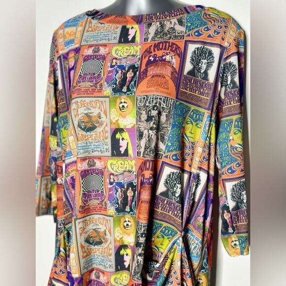 Postcard Women's Tunic Pop Art Hippie Woodstock 70’s Mid-length Dress Size Small - Picture 10 of 11